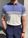 top summer casual men's retro striped short-sleeved slim Polo shirt men's button lapel Polo shirt