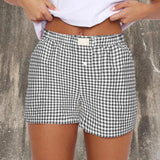 Summer New Ladies Leisurely Comfortable High-Waisted Broad-Legged Retro Lattice