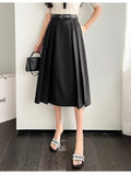 2022 Solid Spring Women Skirts High Waist Sweet Girl's Pleated Skirt Fashion Sashes Knee-length Thin Skirts for Women