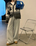Deer Jacquard Hooded Knitting Zipper Cardigan- Outfit