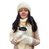 Zingj Warm Knit Hat Scarf Gloves Three-Piece Female Hair Wool