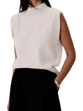 Zingj New Women's Solid Color Half High Neck Sleeveless Vest Fashion Simple Knit Loose-Outfit