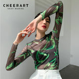 Black Mesh Top Long Sleeve Tees High Fashion See Through T Shirt Women Y2k Clothes Ladies Designer Top