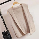Sweater Vest Cardigan Shrugs Top Hooded Short Sleeveless Shrug Outerwear Autumn Fall Sweaters Women Casual Female