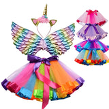 Girl Unicorn Skirt Colorful Fluffy TUTU Skirt Free Headwear Cute Rainbow Skirts Baby Pettiskirt Underskirt
