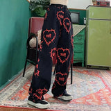 street clothing retro trend pocket jeans female letter star print high waist casual oversized straight pants