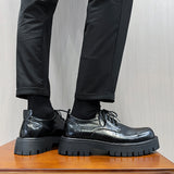Zingj Leather Shoes Men's Platform Height Retro Single Shoes 45 Men's Plus Size Business Round Leather Shoes