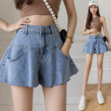 Hem Wide Leg Denim Shorts for Women Casual Summer Frayed Short Jeans High Waist Distressed Jean Hot