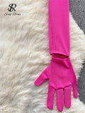 American Hotsweet Streetwear Y2K Tops Cropped O Neck Long sleeved Connecting Gloves Design Fashion Sexy Slim