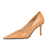 Zingj Sexy Nightclub Show Thin High With Shallow Pointed Patent Leather Woven Metal Chain Single