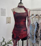Spice Girls Irregularly Designed Lotus Leaf Edge Ribbon Sling Vest Tie Mesh Folding Top