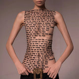 2024Ins Spring And Summer New Fashion Print Collar Sleeveless Slim Top T-Shirt Women's
