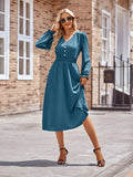Autumn And Winter New Women's V Collar Waist Solid Color Long