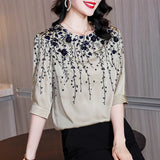 Fashion Print Blouse Women Satin Half Sleeve Loose Casual Shirts Women Fashion 2023 Spring Tops Elegant Blusas