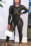 Sexy Mesh Jumpsuit Women Full Sleeve Skinny Fitness Body-Shaping One Piece Playsuits Lady Midnight Clubwear