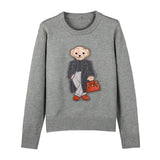 Patchwork Bear Knit Pullover Sweater-Outfit