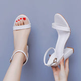 Cm Thick Heel With Sandals Female Fish Mouth Exposed Toe Square Sandals Pure White Wedding