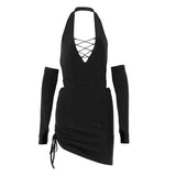 Zingj V-Neck Hanging Back Jumpsuit New Summer Women's Fashion Rope Short Skirt Two Set