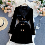 Zingj Sister Winter Dress 2023 New Ladies' Suit Collar Temperament British Style Double-Breasted Velvet