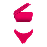 Single-Shoulder Rope Strap-Meared Solid Color Split Swimsuit Woman 2025 New