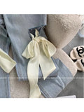 High Waist Women's Fashion Jeans Ladies Sweet Bow Wide Leg Pants Ripped Hole Trousers Fashion All-Match Bagge