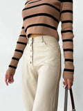 Zingj Women's Fall / Winter 2024 High-Waisted Leather Patchwork Trousers For Women's Casual Pants Leather