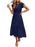 Summer Pleated Dress Women Long Party Dress Ladies Flying Sleeve Fashion Casual A Line Dress For