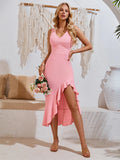 Independent Design Of The New Dress V-Neck Sleeveless Flounce Hem