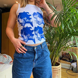Harajuku Punk Style Crop Top Funny Portrait Print Tank Top 90s Vintage Women Sleeveless Sweat Vest Hip Hop
