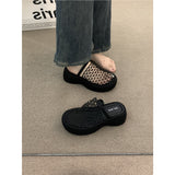 Cake Thick Bottom High Heel Hollow Black Bag Head Sandals Women Summer Gentle Fairy Small Half