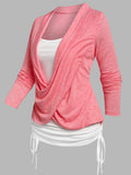 Cinched Heathered Faux Twinset T-shirt Women Tee T Shirt Long Sleeve 2 In 1