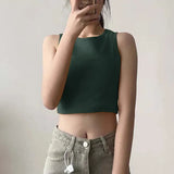 new ladies retro crop top high waist slimming stretch slim short sleeveless bottoming
