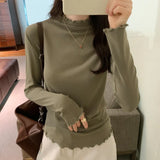Velvet Bottomed Blouse With A New Autumn And Winter Black Semi-High Collar And A Polished Woolen Blouse In The Middle Of The