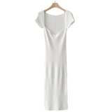 2021 Women Korean Slim Split Long Sweater Dress Short Sleeve Sexy Knitting