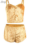 Women 2 piece set Velvet Sleepwear Sexy Spaghetti Strap Shorts Pajamas Suit Ladies Casual Sleepwear Female Pajama Party