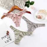 Sexy Lace Thong Low Waist Lace Transparent Panties Women Hollow out Breathable G String Briefs Bow Underwear