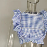 Plaid Ruffle Crop Top And Shorts Set- Outfit