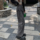 Gothic High Waist Jeans Women Chic Side Lace Up Wide Leg Denim Pants Female Harajuku Y2K Streetwear Straight