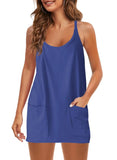 Summer Solid Sleeveless Dress Fine Shoulder Strap Vest Skirt Sports Skirt