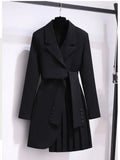 Women 2023 Spring New Fashion Women Clothing Suit Skirt Jacket Belt Waist Slim Suit Women Blazer Long Coat Black