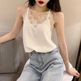 Silk Top Tank Women Slim Sexy Sleeveless Shirt Womens Basic Camisole Halter Tank Top Summer Lace V Neck Tops For Women
