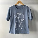 Summer Abstract Art T-shirts Woman Short Sleeve Tops Tee 100% Solid Color T-shirts