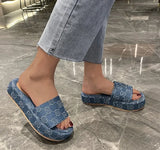 Zingj Bottom Slippers Women Wear The New 2024 Washed Letter Embroidery One Word Pine Platform Heighten Cool