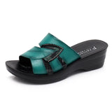 Women Slippers Shoes Genuine Leather Casual Slides Women Summer Shoes Retro Solid Mother Shoes Wedges Flip