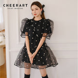 2 Piece Korean Fashion Mesh Tulle Dress Summer 2021 Kawaii Cute Puff Sleeve Ball Gown Sheer Girls Puffy Dress