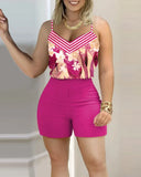 Two Pieces Suit Summer Holiday Sleeveless Floral Print Top & Pants Set Loungewear Women's Shorts Casual