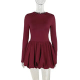 Long Sleeve Puff Baloon Fit Mini Dress- Outfit