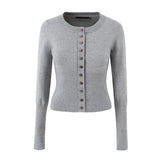 Knit Buttoned Long Sleeve Top And Pleated Mini Skirt-Outfit