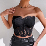 2025 New Autumn Black Female Corset Fish Bone Lace Vest