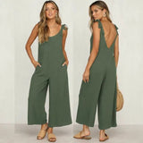 Women Rompers 2023 Summer new Ladies Casual Clothes Loose Linen Cotton Jumpsuit Sleeveless Backless Playsuit Trousers